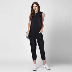 Mayawye Women's Denim Solid Sleeveless Jumpsuit (Black)