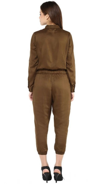 Mayawye Women's Rayon Solid Long Sleeve Jumpsuit (Olive)