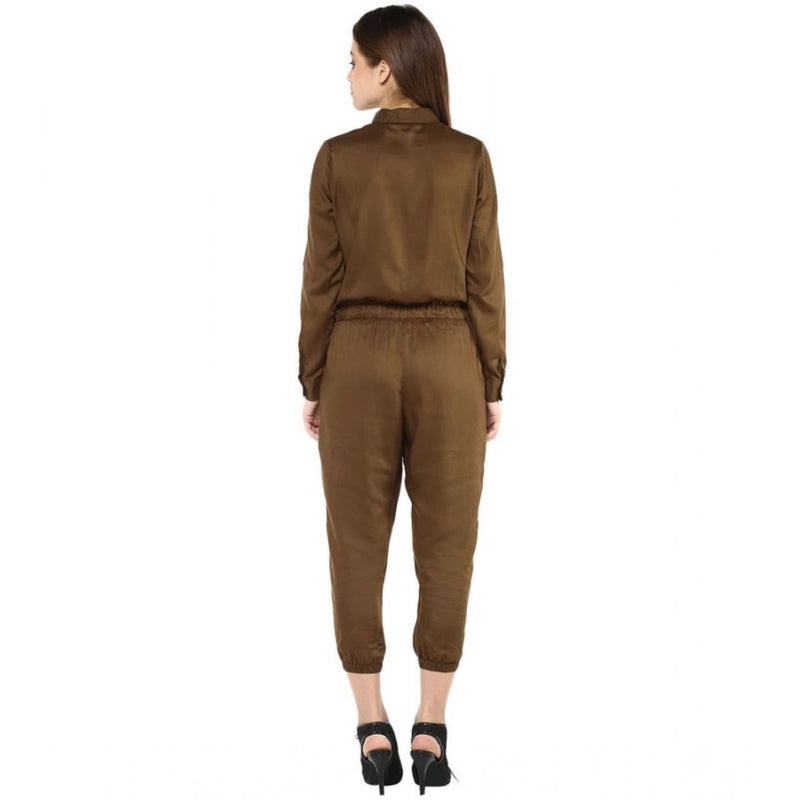 Mayawye Women's Rayon Solid Long Sleeve Jumpsuit (Olive)