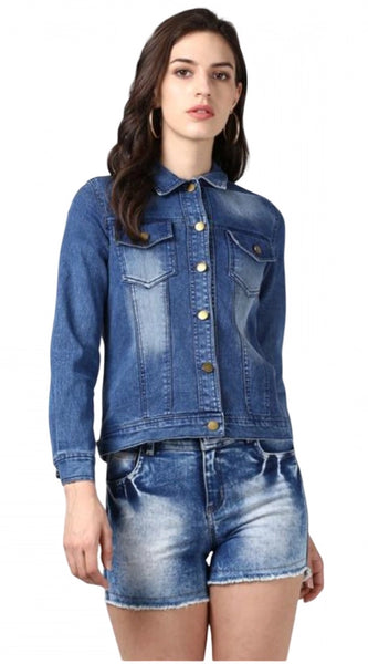 Mayawye Women's Denim Hand Painted Long Sleeve Jacket (Blue)