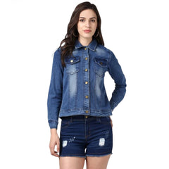 Mayawye Women's Denim Hand Painted Long Sleeve Jacket (Blue)