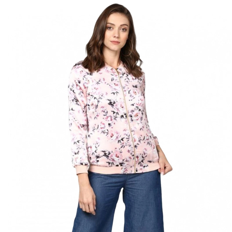 Mayawye Women's Satin Floral 3/4th Sleeve Jacket (Light Pink)