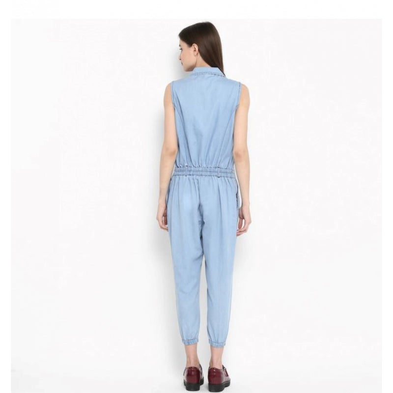 Mayawye Women's Denim Solid Sleeveless Jumpsuit (Blue)