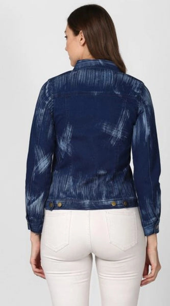 Mayawye Women's Denim Washed Long Sleeve Jacket (Blue)