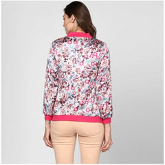 Mayawye Women's Satin Floral 3/4th Sleeve Jacket (Multicolor)