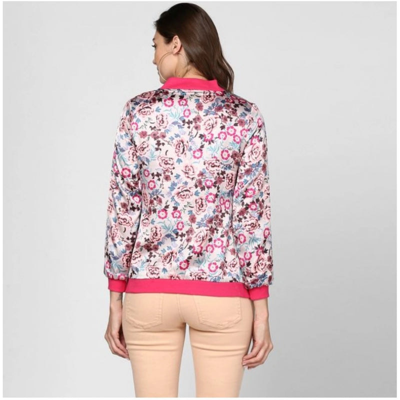 Mayawye Women's Satin Floral 3/4th Sleeve Jacket (Multicolor)