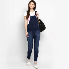 Mayawye Women's Denim Distressed Dungaree Pant (Blue)