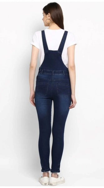 Mayawye Women's Denim Solid Dungaree Pant (Blue)