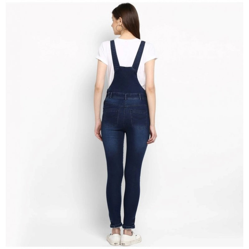 Mayawye Women's Denim Solid Dungaree Pant (Blue)