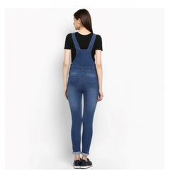 Mayawye Women's Denim Solid Dungaree Pant (Blue)