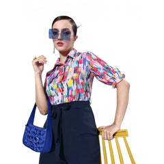 Mayawye Women's Polyester Printed 3/4th Sleeve Jumpsuit (Multicolor - Navy)