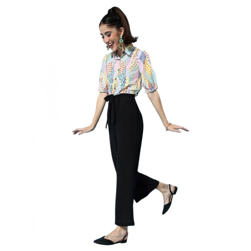 Mayawye Women's Polyester Printed 3/4th Sleeve Jumpsuit (Multicolor)