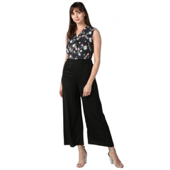 Mayawye Women's Polyester Embroidered Sleeveless Jumpsuit (Black)