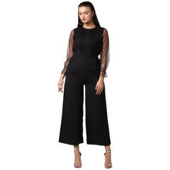 Mayawye Women's Polyester Embellished Long Sleeve Jumpsuit (Black)