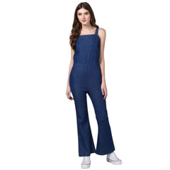 Mayawye Women's Denim Solid Shoulder Straps Jumpsuit (Blue)