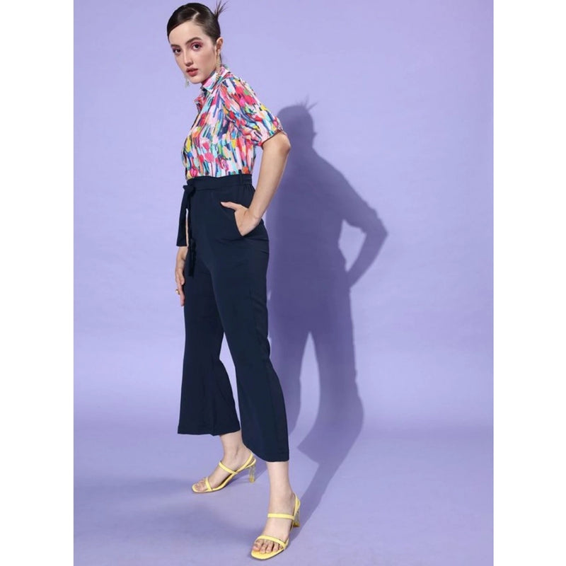 Mayawye Women's Polyester Printed 3/4th Sleeve Jumpsuit (Multicolor - Navy)