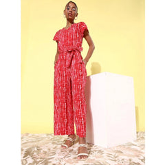 Mayawye Women's Rayon Tie & Dye Short Sleeve Jumpsuit (Red)