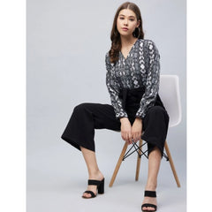 Mayawye Women's Rayon Animal Print Short Sleeve Jumpsuit (Black)