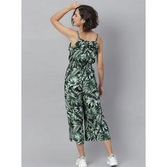 Mayawye Women's Polyester Printed Shoulder Straps Jumpsuit (Black - Green)
