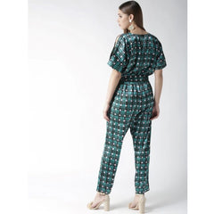 Mayawye Women's Polyester Polka Half Sleeve Jumpsuit (Green)