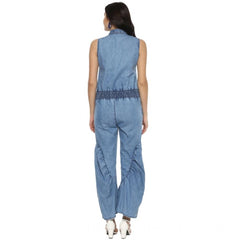 Mayawye Women's Denim Solid Sleeveless Jumpsuit (Blue)