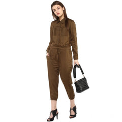 Mayawye Women's Rayon Solid Long Sleeve Jumpsuit (Olive)