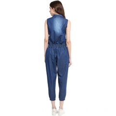 Mayawye Women's Denim Solid Sleeveless Jumpsuit (Blue)