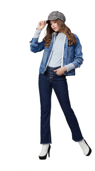 Mayawye Women's Denim Washed Long Sleeve Jacket (Blue)