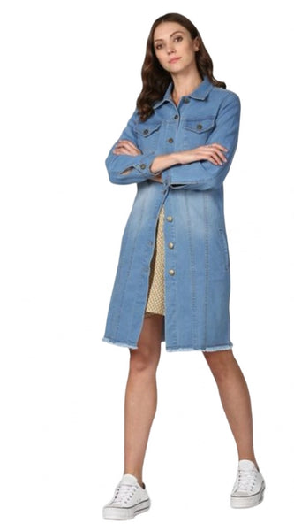 Mayawye Women's Denim Washed Long Sleeve Jacket (Blue)