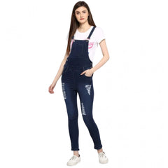 Mayawye Women's Denim Solid Dungaree Pant (Blue)