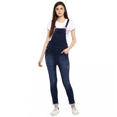 Mayawye Women's Denim Distressed Dungaree Pant (Blue)