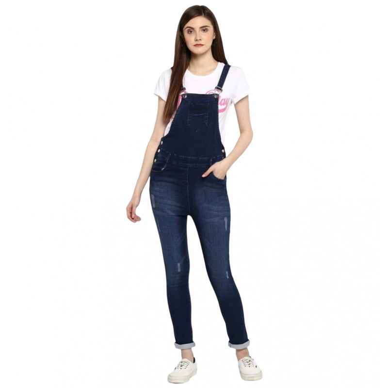 Mayawye Women's Denim Distressed Dungaree Pant (Blue)