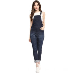 Mayawye Women's Denim Solid Dungaree Pant (Blue)