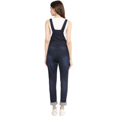 Mayawye Women's Denim Solid Dungaree Pant (Blue)