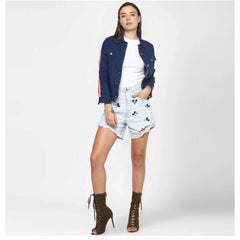 Mayawye Women's Denim Taping Long Sleeve Jacket (Blue)