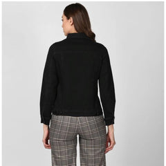 Mayawye Women's Denim Solid Long Sleeve Jacket (Black)