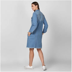 Mayawye Women's Denim Washed Long Sleeve Jacket (Blue)