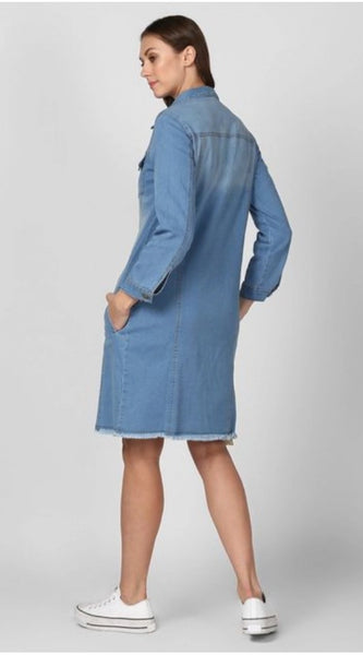 Mayawye Women's Denim Washed Long Sleeve Jacket (Blue)