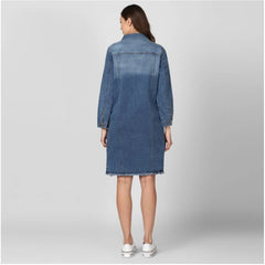 Mayawye Women's Denim Washed Long Sleeve Jacket (Blue)