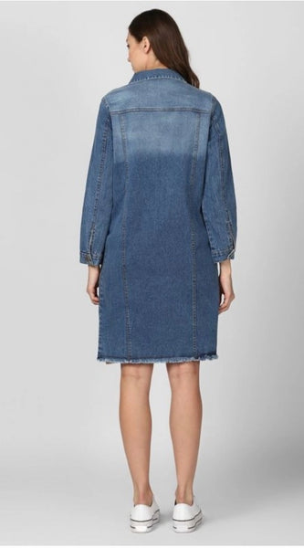 Mayawye Women's Denim Washed Long Sleeve Jacket (Blue)