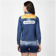 Mayawye Women's Denim Hand Painted Long Sleeve Jacket (Blue)