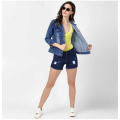 Mayawye Women's Denim Hand Painted Long Sleeve Jacket (Blue)