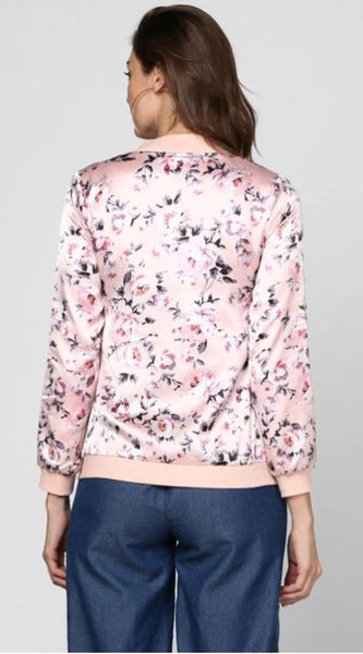 Mayawye Women's Satin Floral 3/4th Sleeve Jacket (Light Pink)