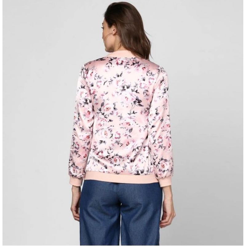 Mayawye Women's Satin Floral 3/4th Sleeve Jacket (Light Pink)