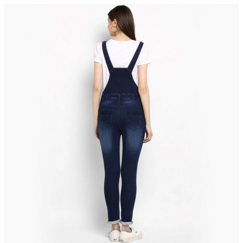 Mayawye Women's Denim Distressed Dungaree Pant (Blue)