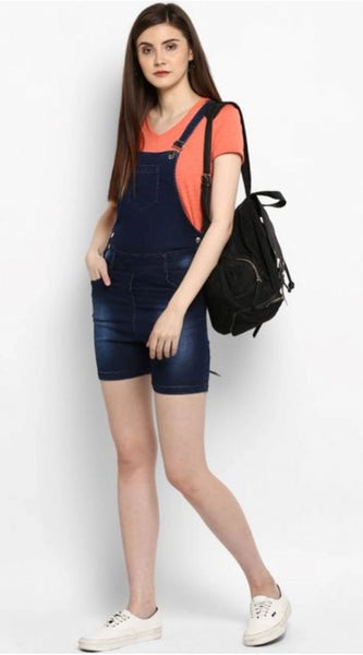 Mayawye Women's Denim Shorts Style Dungaree Pant (Blue)