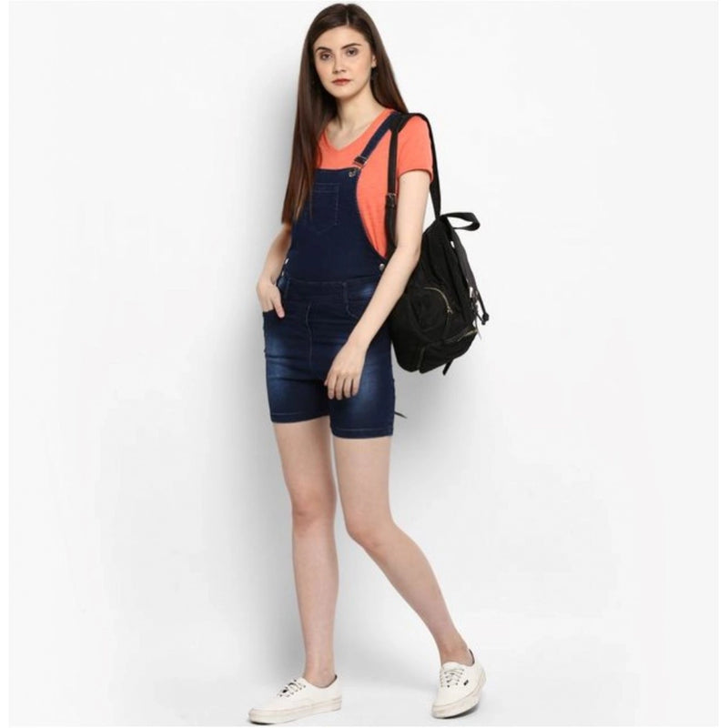 Mayawye Women's Denim Shorts Style Dungaree Pant (Blue)