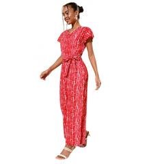 Mayawye Women's Rayon Tie & Dye Short Sleeve Jumpsuit (Red)