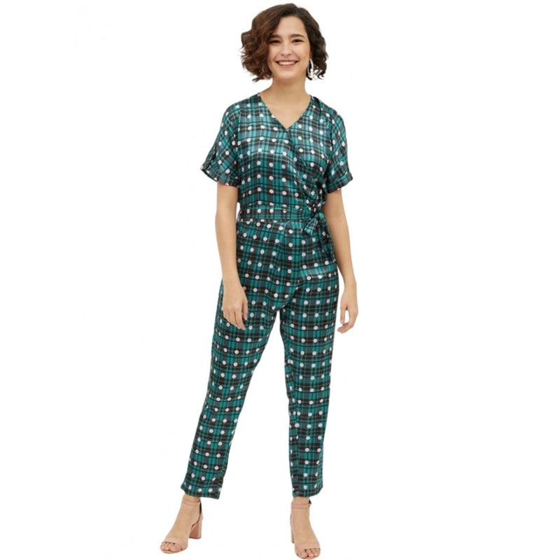Mayawye Women's Polyester Polka Short Sleeve Jumpsuit (Green)