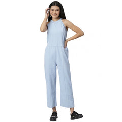 Mayawye Women's Denim Self Design Sleeveless Jumpsuit (Blue)